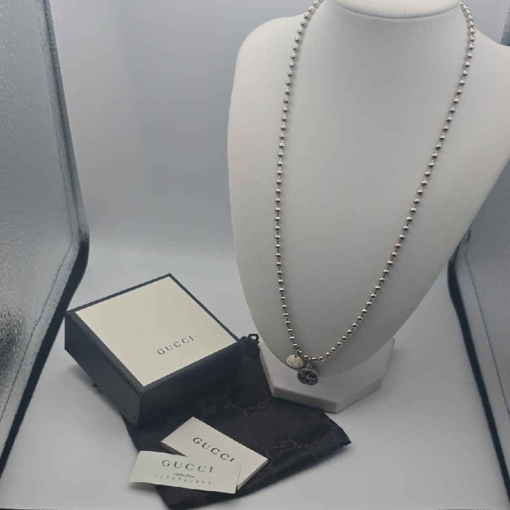 Gucci Silver Necklace with Black Pendant